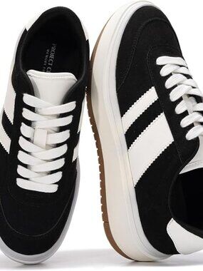 Women's black Footwear Lace-up Shoes Durable Casual Platform Sneakers